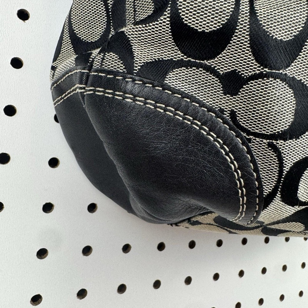 COACH Signature Hobo Shoulder Bag Turn Lock Leather Canvas Black Gray F 13971 - Picture 9 of 16